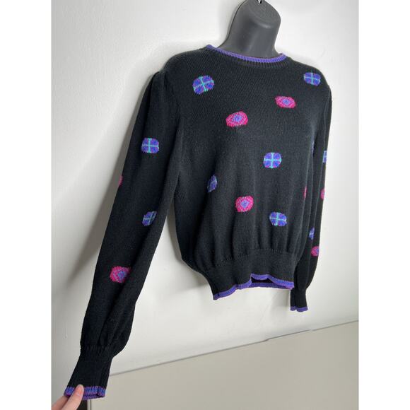 Vintage 80s Umi Collections By Anne Crimmins Sweater Black Retro Size Medium - Picture 2 of 8